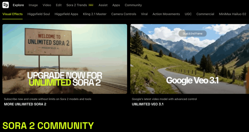 HiggsfieldからSora2やVeo3も利用できる