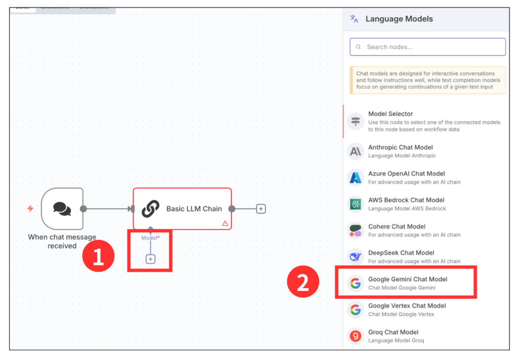 Basic LLM Chainノードに生成AIを追加