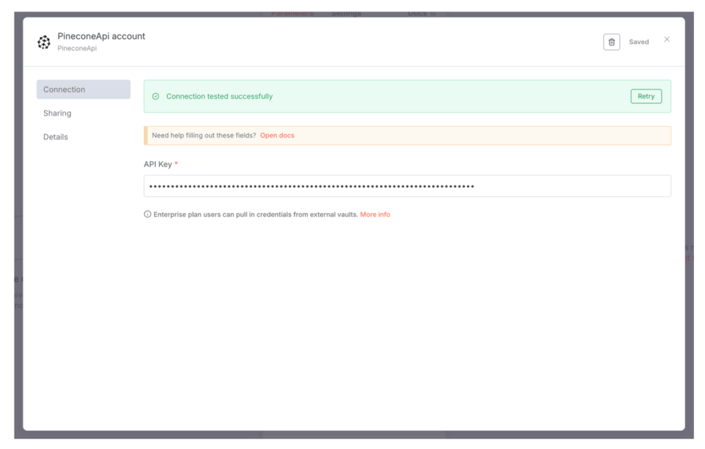 Pineconeとn8nのAPI連携が完了