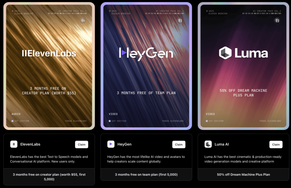 音声生成AIや動画生成AIのクーポンコードが入手できる「AI Creator Pack」