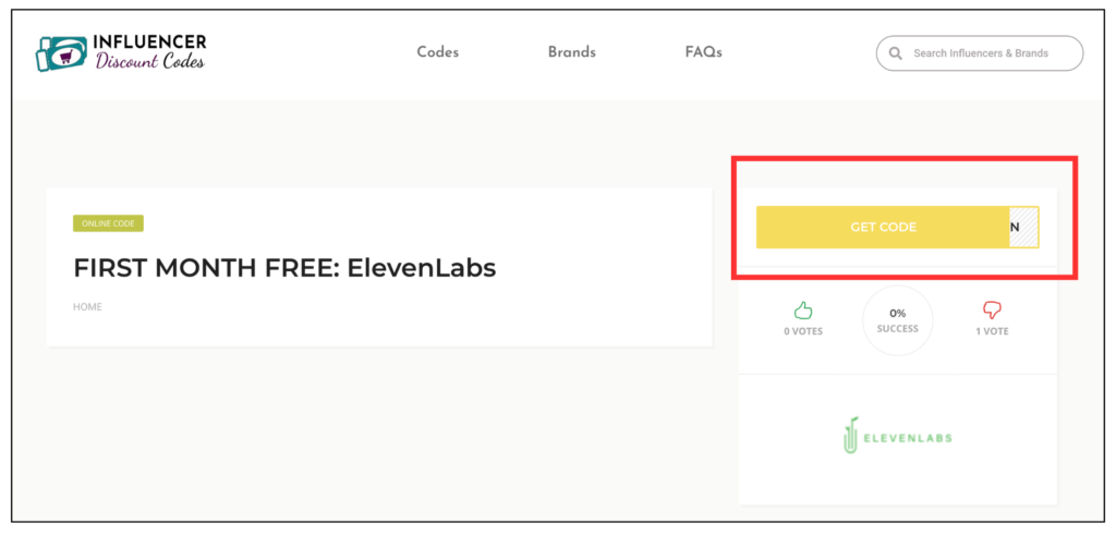 インフルエンサーズ・ディスカウント・コードで配布されていたElevenLabsのクーポンコード