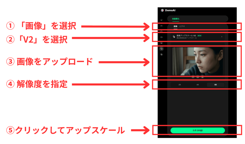 DomoAIで画像を6Kにアップスケールする方法