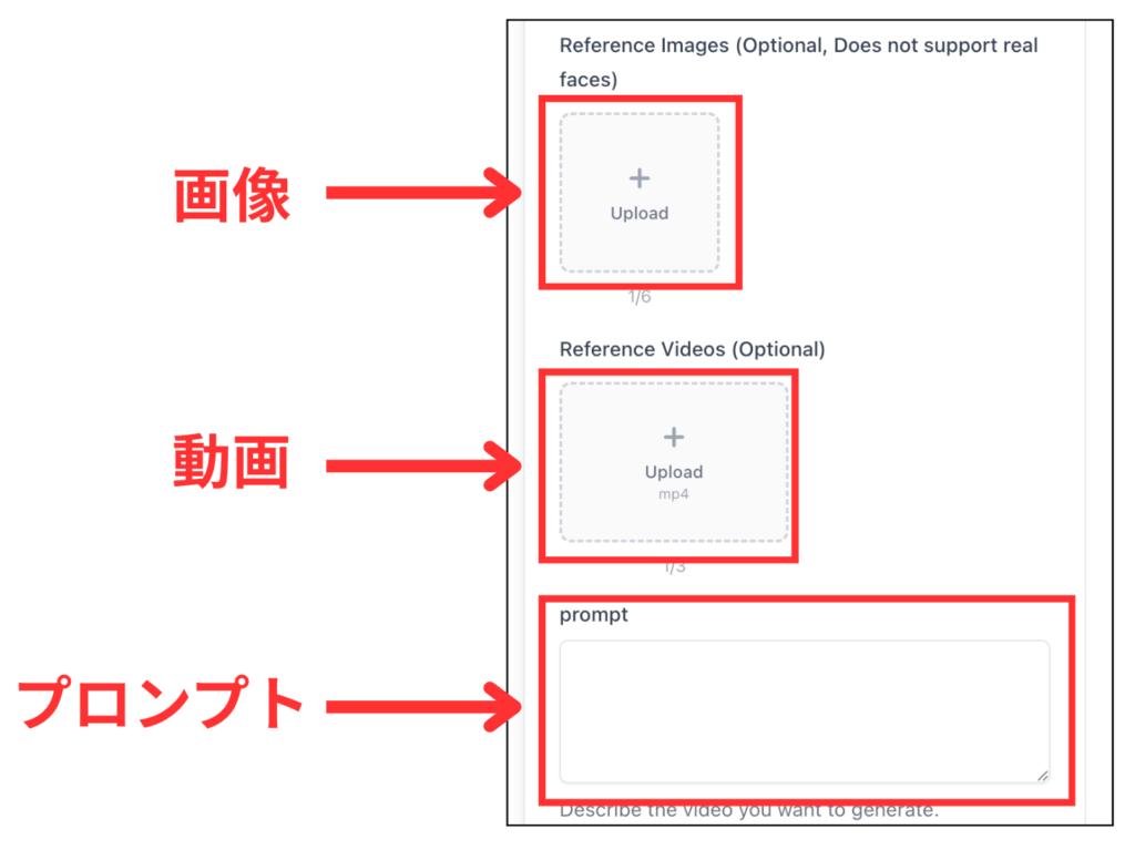 Seedance 2.0 で画像・動画・プロンプトをアップロードする箇所